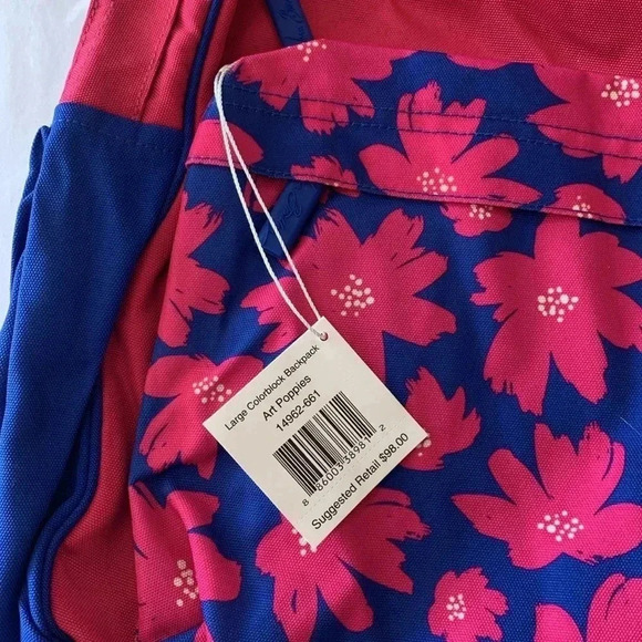 Vera Bradley blue and pink large color block backpack art poppies backpack NWT main image 4
